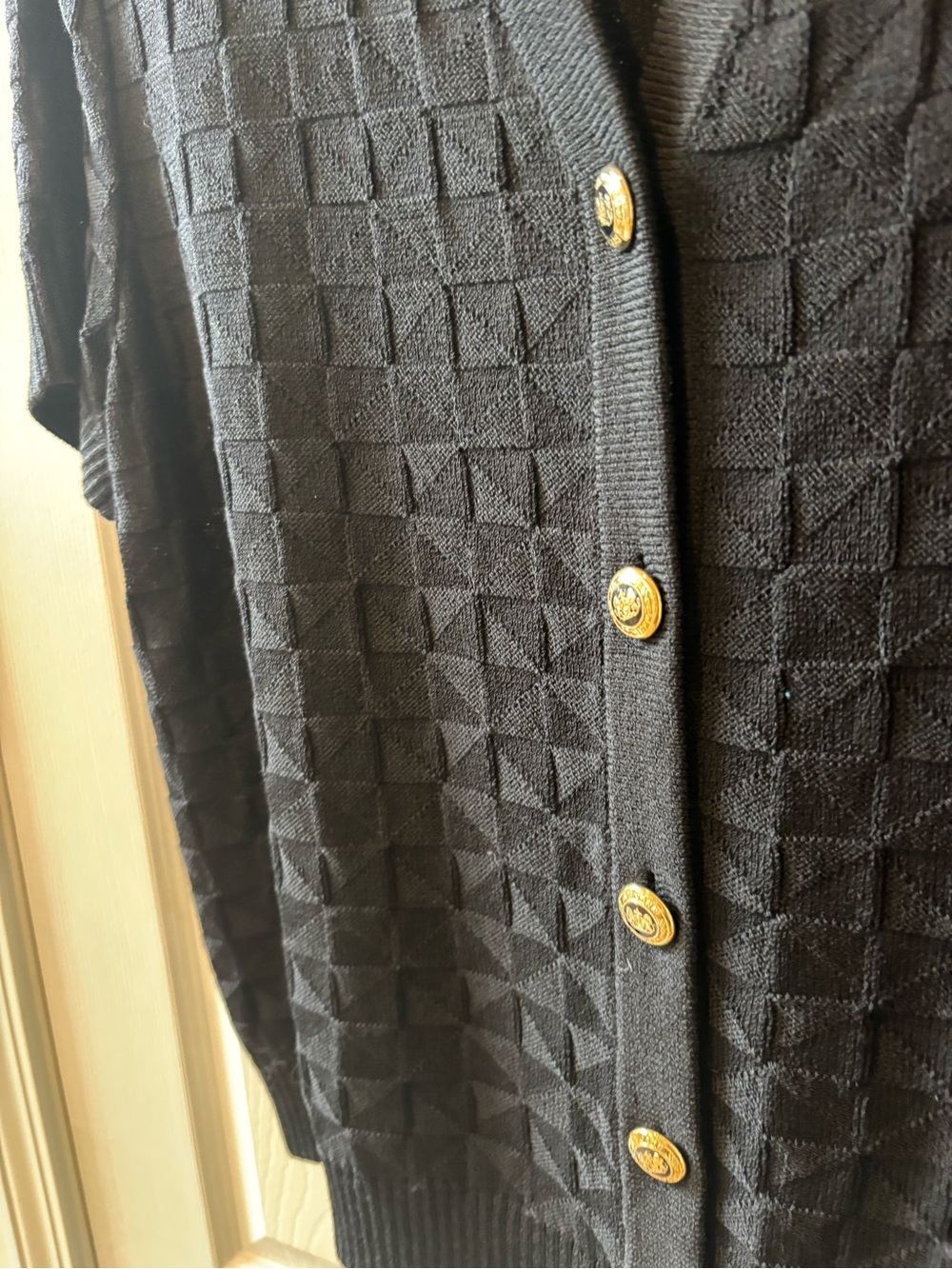 St. John Black Textured Short-Sleeve Button Cardigan with Gold Buttons - Picture 7 of 8